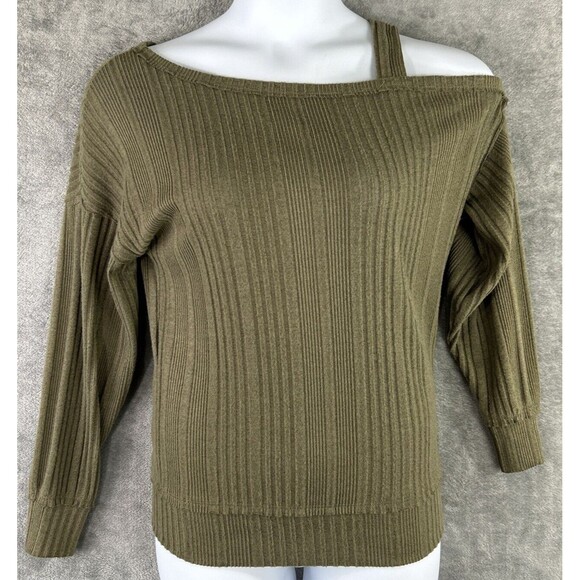 Daytrip‎ Women's Small Green Off Shoulder Tunic Sweater Ribbed Oversized Y2k 90s - Picture 1 of 8